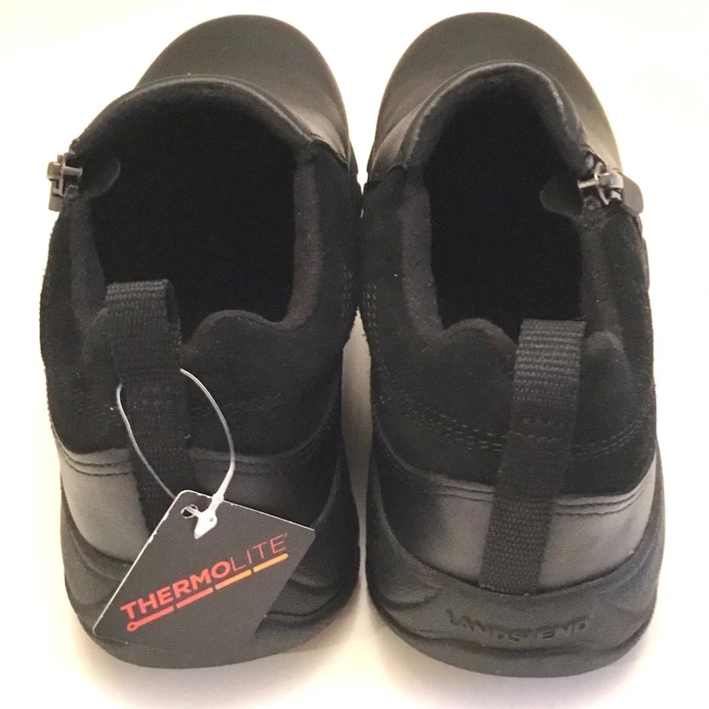 Lands End Women’s Black Leather Suede Loafer Rugged Comfort Thermolite Size 6.5